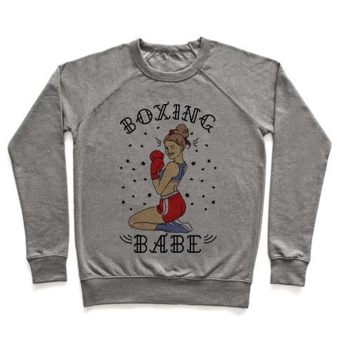 Virgin Teez  Pullover Crewneck Sweatshirt / x-small / Heathered Gray BOXING BABE CREWNECK SWEATSHIRT