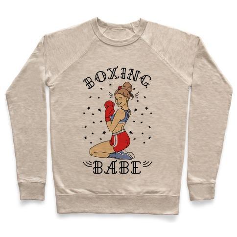 Virgin Teez  Pullover Crewneck Sweatshirt / x-small / Heathered Oatmeal BOXING BABE CREWNECK SWEATSHIRT