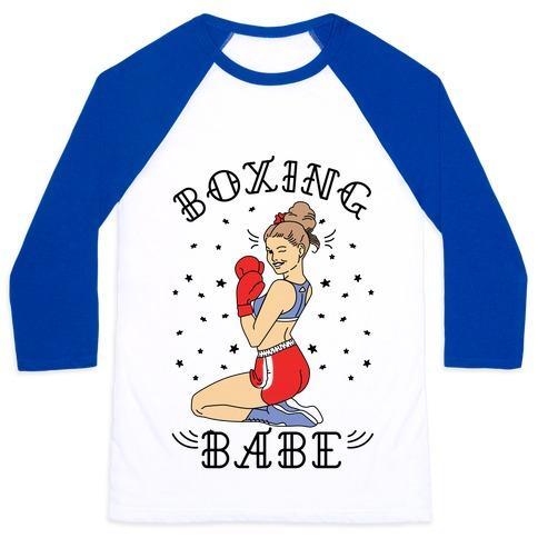 Virgin Teez  Baseball Tee Unisex Classic Baseball Tee / x-small / White/Blue BOXING BABE UNISEX CLASSIC BASEBALL TEE