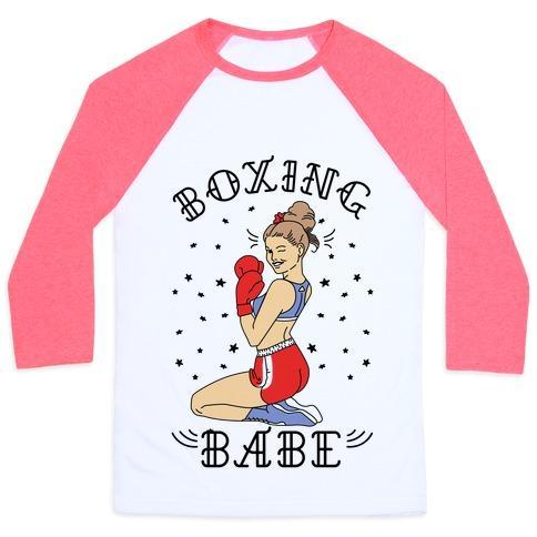 Virgin Teez  Baseball Tee Unisex Classic Baseball Tee / x-small / White/Neon Pink BOXING BABE UNISEX CLASSIC BASEBALL TEE