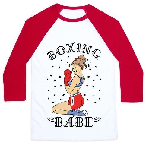 Virgin Teez  Baseball Tee Unisex Classic Baseball Tee / x-small / White/Red BOXING BABE UNISEX CLASSIC BASEBALL TEE