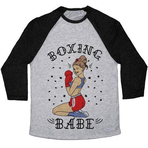 Virgin Teez  Baseball Tee Unisex Tri-Blend Baseball Tee / small / Athletic Gray / Black BOXING BABE UNISEX TRI-BLEND BASEBALL TEE