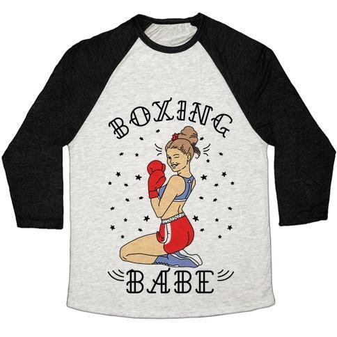 Virgin Teez  Baseball Tee Unisex Tri-Blend Baseball Tee / small / Oatmeal / Black BOXING BABE UNISEX TRI-BLEND BASEBALL TEE