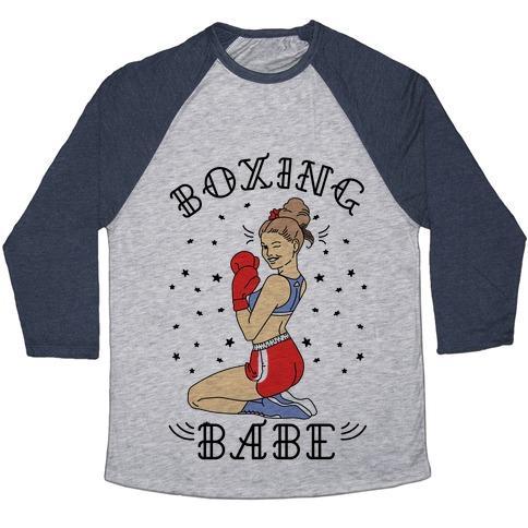 Virgin Teez  Baseball Tee Unisex Tri-Blend Baseball Tee / small / Athletic Gray / Navy BOXING BABE UNISEX TRI-BLEND BASEBALL TEE