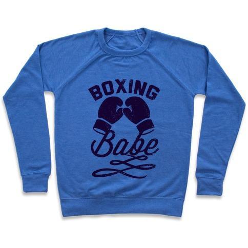 Virgin Teez  Pullover Crewneck Sweatshirt / x-small / Heathered Blue BOXING BABE (VINTAGE) CREWNECK SWEATSHIRT