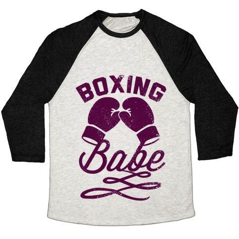 Virgin Teez  Baseball Tee Unisex Tri-Blend Baseball Tee / small / Oatmeal / Black BOXING BABE (VINTAGE) UNISEX TRI-BLEND BASEBALL TEE