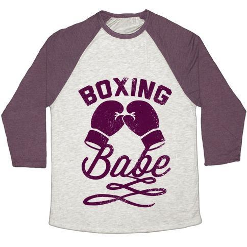 Virgin Teez  Baseball Tee Unisex Tri-Blend Baseball Tee / small / Oatmeal / Maroon BOXING BABE (VINTAGE) UNISEX TRI-BLEND BASEBALL TEE