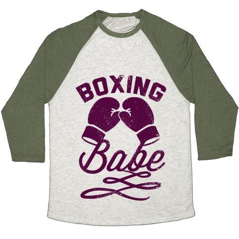 Virgin Teez  Baseball Tee Unisex Tri-Blend Baseball Tee / small / Oatmeal / Moss BOXING BABE (VINTAGE) UNISEX TRI-BLEND BASEBALL TEE