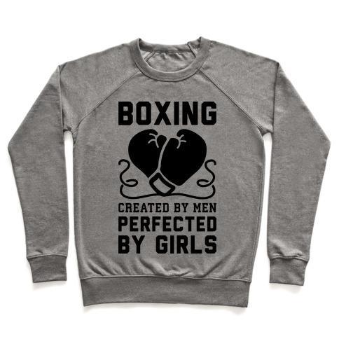 Virgin Teez  Pullover Crewneck Sweatshirt / x-small / Heathered Gray BOXING CREATED BY MEN PERFECTED BY GIRLS CREWNECK SWEATSHIRT