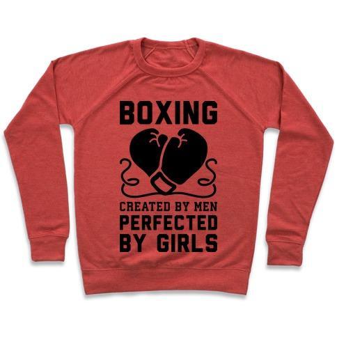Virgin Teez  Pullover Crewneck Sweatshirt / x-small / Heathered Red BOXING CREATED BY MEN PERFECTED BY GIRLS CREWNECK SWEATSHIRT
