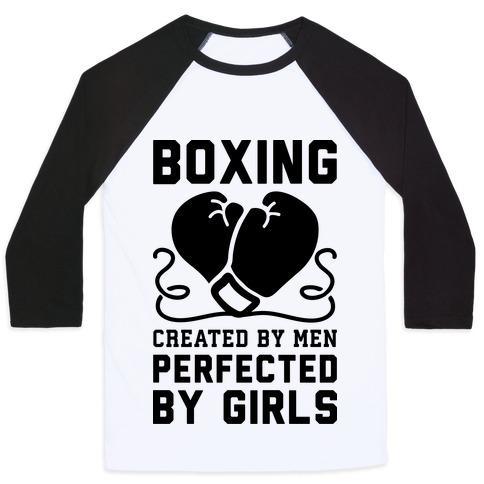 Virgin Teez  Baseball Tee Unisex Classic Baseball Tee / x-small / White/Black BOXING CREATED BY MEN PERFECTED BY GIRLS UNISEX CLASSIC BASEBALL TEE