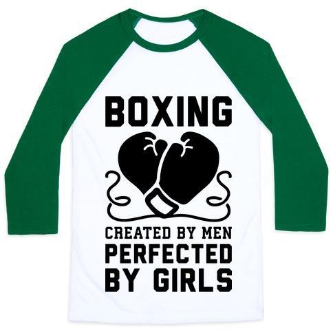 Virgin Teez  Baseball Tee Unisex Classic Baseball Tee / x-small / White/Dark Green BOXING CREATED BY MEN PERFECTED BY GIRLS UNISEX CLASSIC BASEBALL TEE