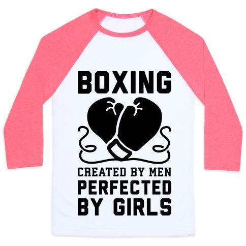 Virgin Teez  Baseball Tee Unisex Classic Baseball Tee / x-small / White/Neon Pink BOXING CREATED BY MEN PERFECTED BY GIRLS UNISEX CLASSIC BASEBALL TEE