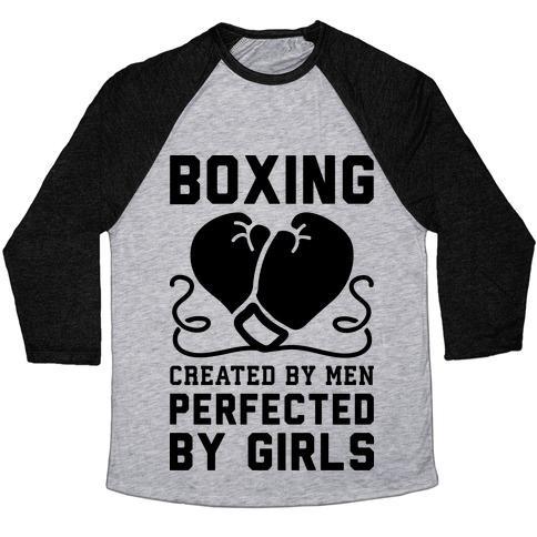 Virgin Teez  Baseball Tee Unisex Tri-Blend Baseball Tee / small / Athletic Gray / Black BOXING CREATED BY MEN PERFECTED BY GIRLS UNISEX TRI-BLEND BASEBALL TEE
