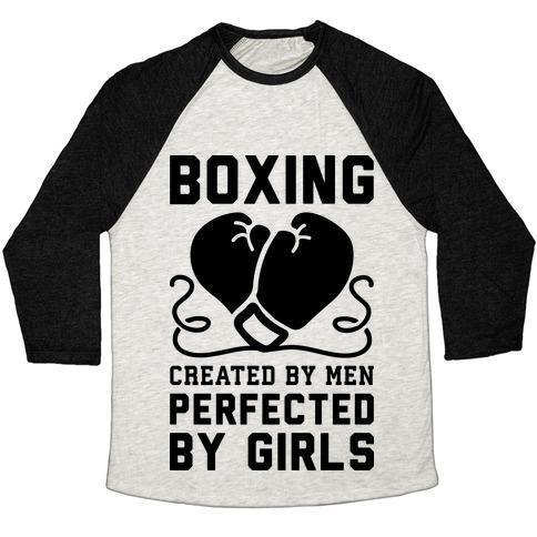 Virgin Teez  Baseball Tee Unisex Tri-Blend Baseball Tee / small / Oatmeal / Black BOXING CREATED BY MEN PERFECTED BY GIRLS UNISEX TRI-BLEND BASEBALL TEE