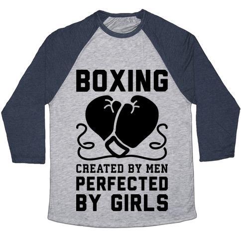Virgin Teez  Baseball Tee Unisex Tri-Blend Baseball Tee / small / Athletic Gray / Navy BOXING CREATED BY MEN PERFECTED BY GIRLS UNISEX TRI-BLEND BASEBALL TEE