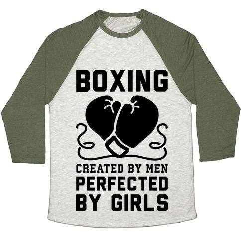 Virgin Teez  Baseball Tee Unisex Tri-Blend Baseball Tee / small / Oatmeal / Moss BOXING CREATED BY MEN PERFECTED BY GIRLS UNISEX TRI-BLEND BASEBALL TEE