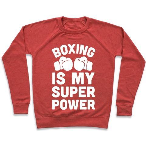 Virgin Teez  Pullover Crewneck Sweatshirt / x-small / Heathered Red BOXING IS MY SUPEROWER CREWNECK SWEATSHIRT