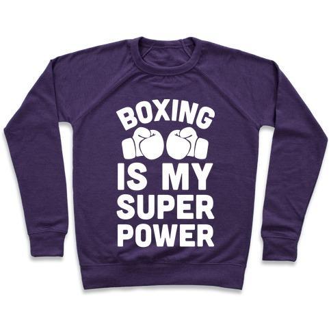 Virgin Teez  Pullover Crewneck Sweatshirt / x-small / Purple BOXING IS MY SUPEROWER CREWNECK SWEATSHIRT