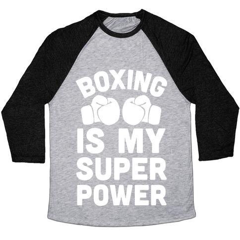 Virgin Teez  Baseball Tee Unisex Tri-Blend Baseball Tee / small / Athletic Gray / Black BOXING IS MY SUPEROWER UNISEX TRI-BLEND BASEBALL TEE