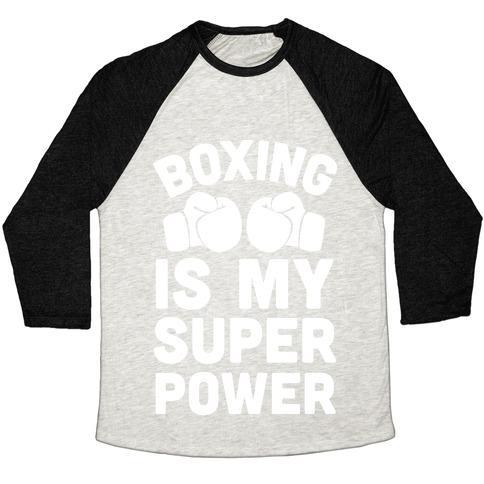 Virgin Teez  Baseball Tee Unisex Tri-Blend Baseball Tee / small / Oatmeal / Black BOXING IS MY SUPEROWER UNISEX TRI-BLEND BASEBALL TEE