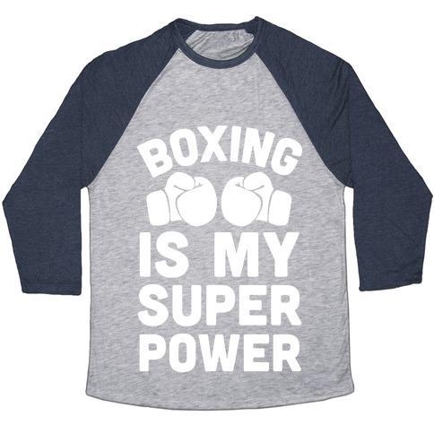 Virgin Teez  Baseball Tee Unisex Tri-Blend Baseball Tee / small / Athletic Gray / Navy BOXING IS MY SUPEROWER UNISEX TRI-BLEND BASEBALL TEE