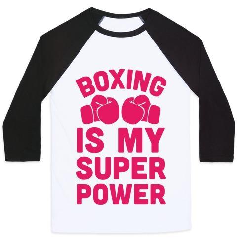 Virgin Teez  Baseball Tee Unisex Classic Baseball Tee / x-small / White/Black BOXING IS MY SUPERPOWER UNISEX CLASSIC BASEBALL TEE