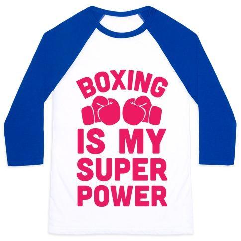 Virgin Teez  Baseball Tee Unisex Classic Baseball Tee / x-small / White/Blue BOXING IS MY SUPERPOWER UNISEX CLASSIC BASEBALL TEE
