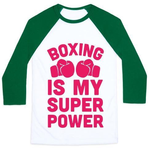 Virgin Teez  Baseball Tee Unisex Classic Baseball Tee / x-small / White/Dark Green BOXING IS MY SUPERPOWER UNISEX CLASSIC BASEBALL TEE