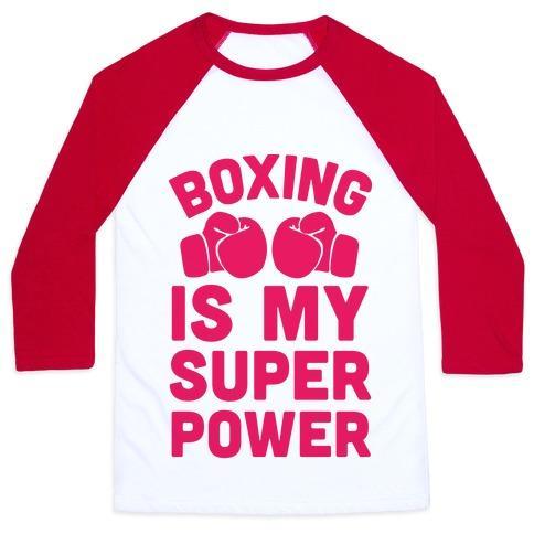 Virgin Teez  Baseball Tee Unisex Classic Baseball Tee / x-small / White/Red BOXING IS MY SUPERPOWER UNISEX CLASSIC BASEBALL TEE