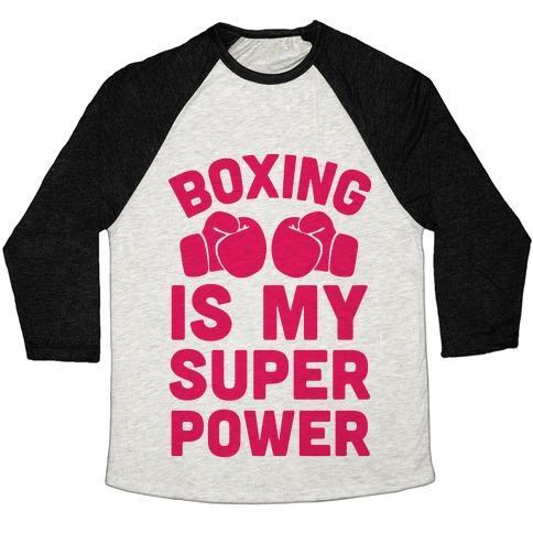 Virgin Teez  Baseball Tee Unisex Tri-Blend Baseball Tee / small / Oatmeal / Black BOXING IS MY SUPERPOWER UNISEX TRI-BLEND BASEBALL TEE