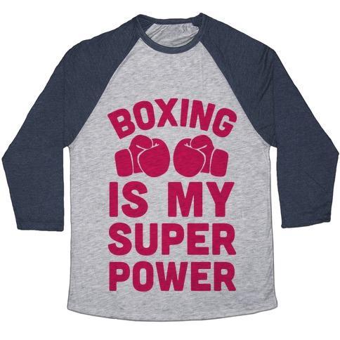 Virgin Teez  Baseball Tee Unisex Tri-Blend Baseball Tee / small / Athletic Gray / Navy BOXING IS MY SUPERPOWER UNISEX TRI-BLEND BASEBALL TEE