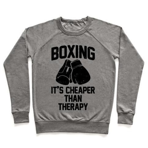 Virgin Teez  Pullover Crewneck Sweatshirt / x-small / Heathered Gray BOXING IT'S CHEAPER THAN THERAPY CREWNECK SWEATSHIRT