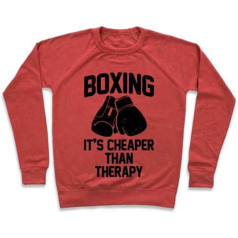 Virgin Teez  Pullover Crewneck Sweatshirt / x-small / Heathered Red BOXING IT'S CHEAPER THAN THERAPY CREWNECK SWEATSHIRT
