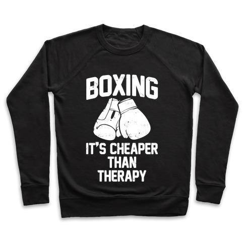 Virgin Teez  Pullover Crewneck Sweatshirt / x-small / Black BOXING IT'S CHEAPER THAN THERAPY CREWNECK SWEATSHIRT