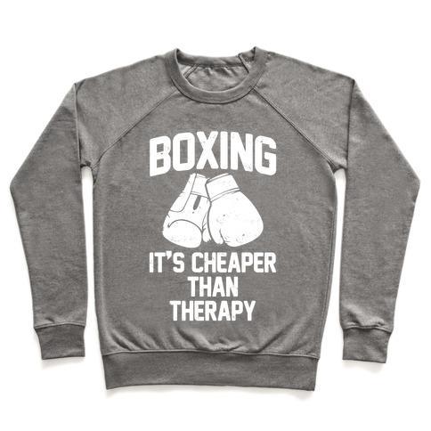 Virgin Teez  Pullover Crewneck Sweatshirt / x-small / Heathered Gray BOXING IT'S CHEAPER THAN THERAPY CREWNECK SWEATSHIRT