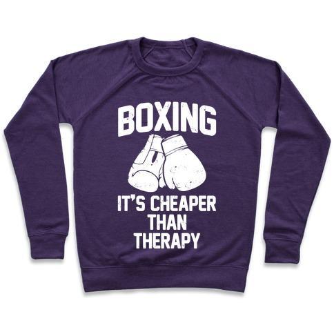 Virgin Teez  Pullover Crewneck Sweatshirt / x-small / Purple BOXING IT'S CHEAPER THAN THERAPY CREWNECK SWEATSHIRT