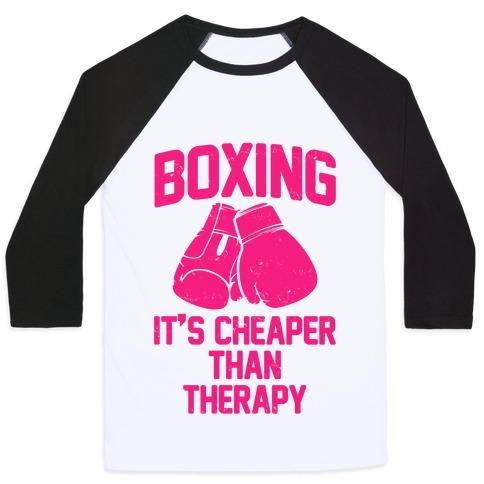 Virgin Teez  Baseball Tee Unisex Classic Baseball Tee / x-small / White/Black BOXING IT'S CHEAPER THAN THERAPY UNISEX CLASSIC BASEBALL TEE