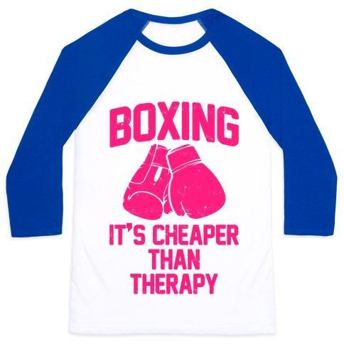Virgin Teez  Baseball Tee Unisex Classic Baseball Tee / x-small / White/Blue BOXING IT'S CHEAPER THAN THERAPY UNISEX CLASSIC BASEBALL TEE