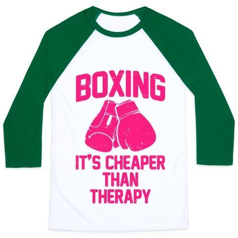 Virgin Teez  Baseball Tee Unisex Classic Baseball Tee / x-small / White/Dark Green BOXING IT'S CHEAPER THAN THERAPY UNISEX CLASSIC BASEBALL TEE