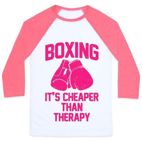 Virgin Teez  Baseball Tee Unisex Classic Baseball Tee / x-small / White/Neon Pink BOXING IT'S CHEAPER THAN THERAPY UNISEX CLASSIC BASEBALL TEE