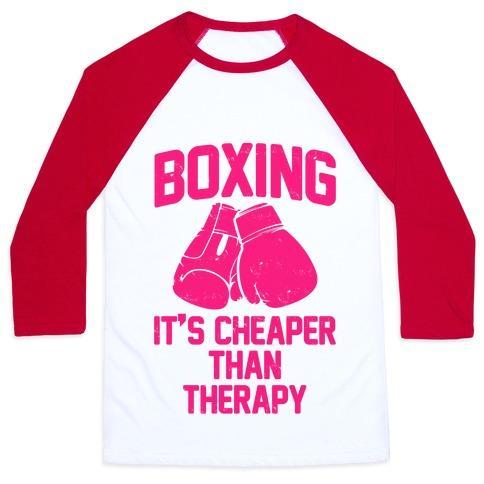 Virgin Teez  Baseball Tee Unisex Classic Baseball Tee / x-small / White/Red BOXING IT'S CHEAPER THAN THERAPY UNISEX CLASSIC BASEBALL TEE