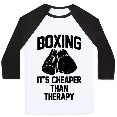 Virgin Teez  Baseball Tee Unisex Classic Baseball Tee / x-small / White/Black BOXING IT'S CHEAPER THAN THERAPY UNISEX CLASSIC BASEBALL TEE