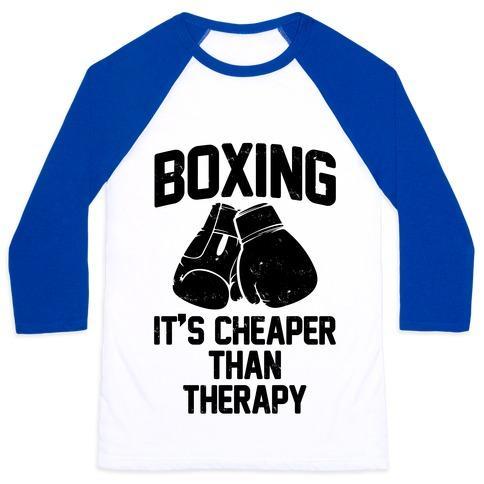 Virgin Teez  Baseball Tee Unisex Classic Baseball Tee / x-small / White/Blue BOXING IT'S CHEAPER THAN THERAPY UNISEX CLASSIC BASEBALL TEE