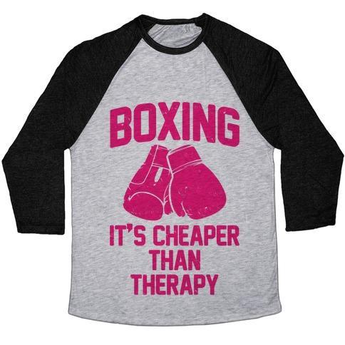 Virgin Teez  Baseball Tee Unisex Tri-Blend Baseball Tee / small / Athletic Gray / Black BOXING IT'S CHEAPER THAN THERAPY UNISEX TRI-BLEND BASEBALL TEE