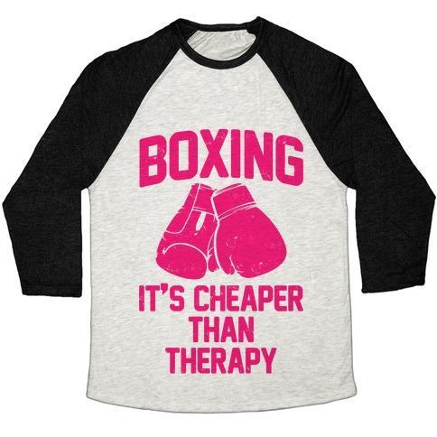 Virgin Teez  Baseball Tee Unisex Tri-Blend Baseball Tee / small / Oatmeal / Black BOXING IT'S CHEAPER THAN THERAPY UNISEX TRI-BLEND BASEBALL TEE