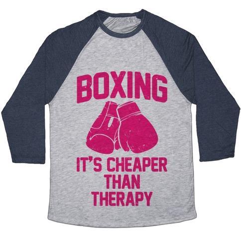 Virgin Teez  Baseball Tee Unisex Tri-Blend Baseball Tee / small / Athletic Gray / Navy BOXING IT'S CHEAPER THAN THERAPY UNISEX TRI-BLEND BASEBALL TEE
