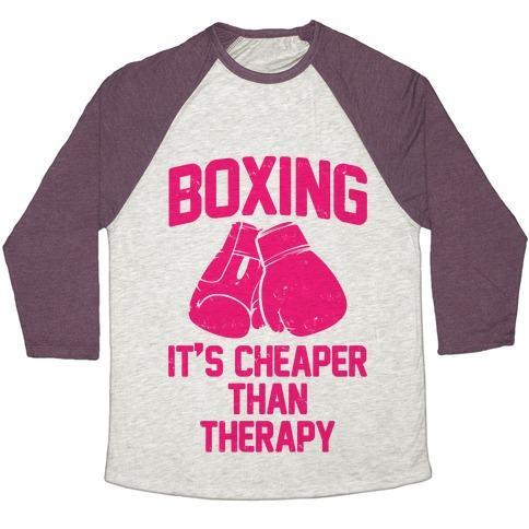 Virgin Teez  Baseball Tee Unisex Tri-Blend Baseball Tee / small / Oatmeal / Maroon BOXING IT'S CHEAPER THAN THERAPY UNISEX TRI-BLEND BASEBALL TEE