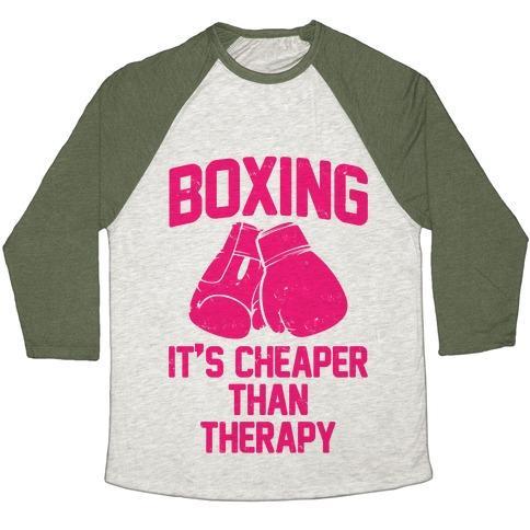 Virgin Teez  Baseball Tee Unisex Tri-Blend Baseball Tee / small / Oatmeal / Moss BOXING IT'S CHEAPER THAN THERAPY UNISEX TRI-BLEND BASEBALL TEE