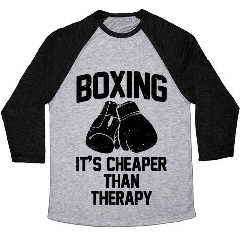 Virgin Teez  Baseball Tee Unisex Tri-Blend Baseball Tee / small / Athletic Gray / Black BOXING IT'S CHEAPER THAN THERAPY UNISEX TRI-BLEND BASEBALL TEE
